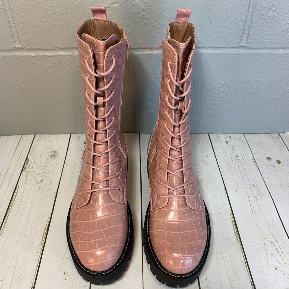 NEW Sugar By Belk Womens Pink Croc Emboss Combat Boots Size 10 M SGR Limelight - Picture 4 of 8